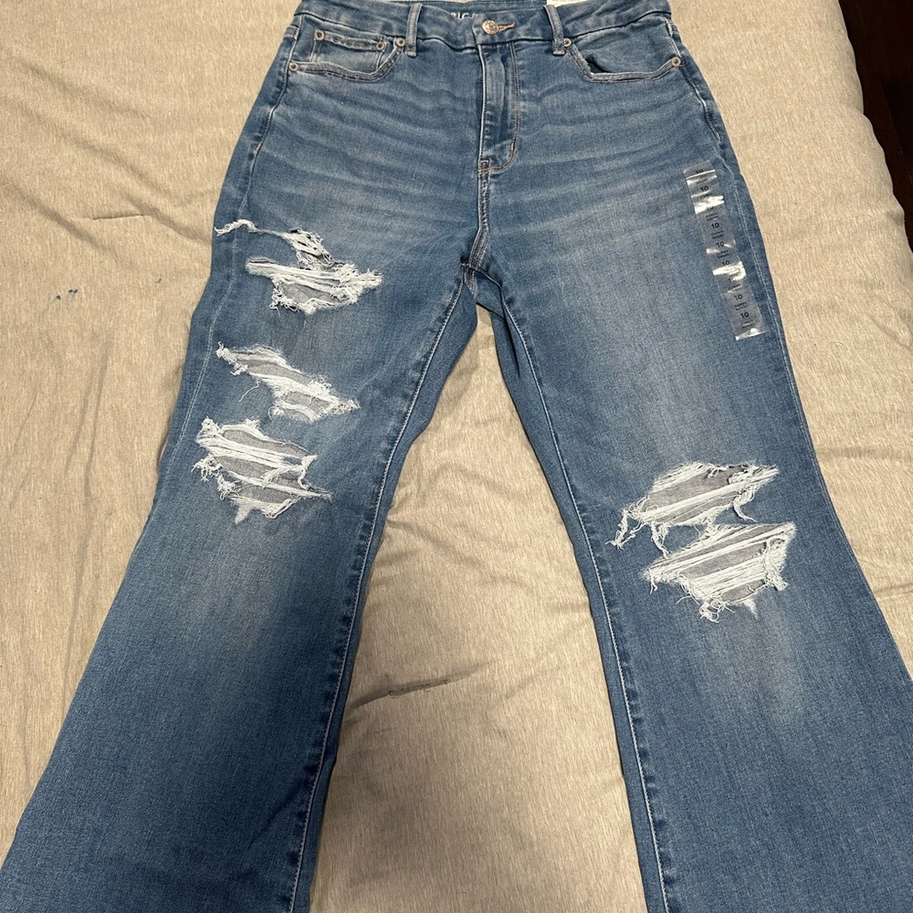 American Eagle Outfitters Blue Distressed Flare Jeans